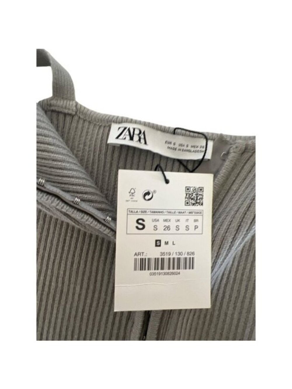 Zara Gray Ribbed Knit Crop Top - Picture 6 of 8